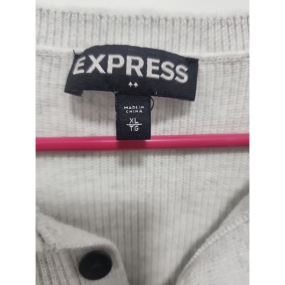 Express Mens Pullover Button Shirt  Xl Extra Large 100% Cotton Gray Long Sleeve - Picture 4 of 6